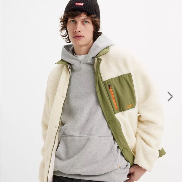Levi's Buchanan Sherpa Men's Off White and Green Jacket NWT 2XL - Picture 1 of 15